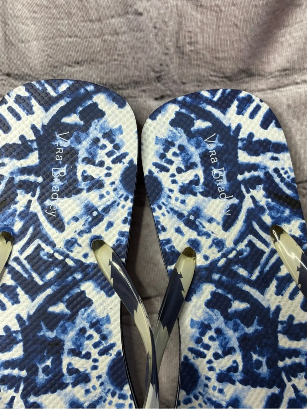 Vera Bradley Womens Blue White Tie Dye Patterned Flip Flop Thong Sandals Sz 9/10